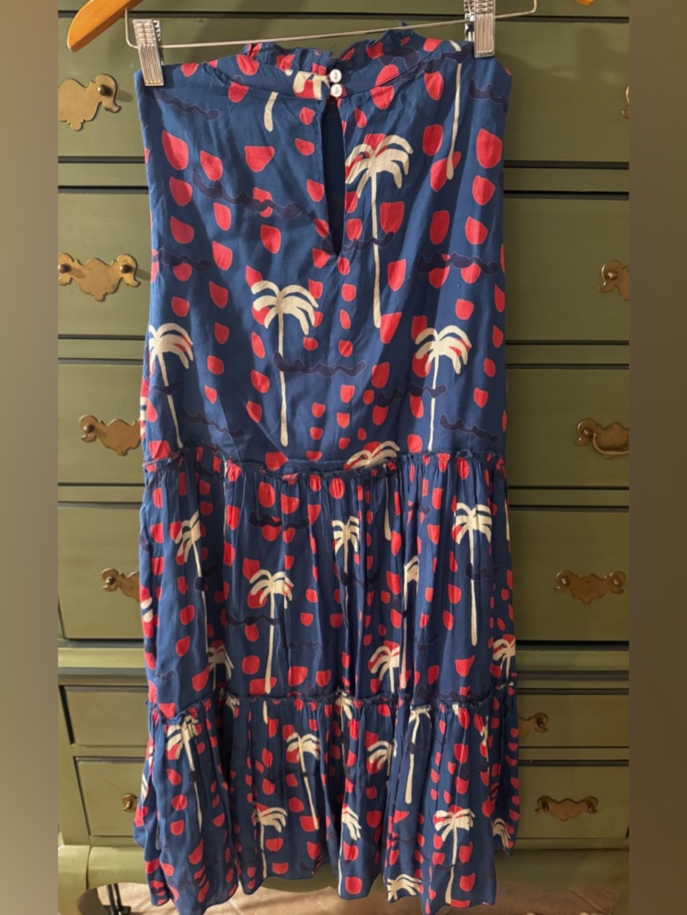 Oliphant Pink Blue White Tropical Print Sleeveless Midi Dress, Size Large - Picture 12 of 12
